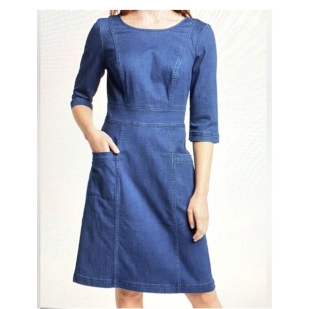 Boden Blue Coraline Cotton Denim Jean Dress Size 4 Classy 90s Western Essential